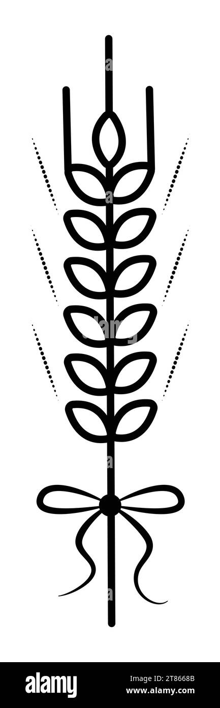 Einzelnes Weizenspikelett mit einer Schleife, magische Vektor-schwarze Linie Illustration Stock Vektor