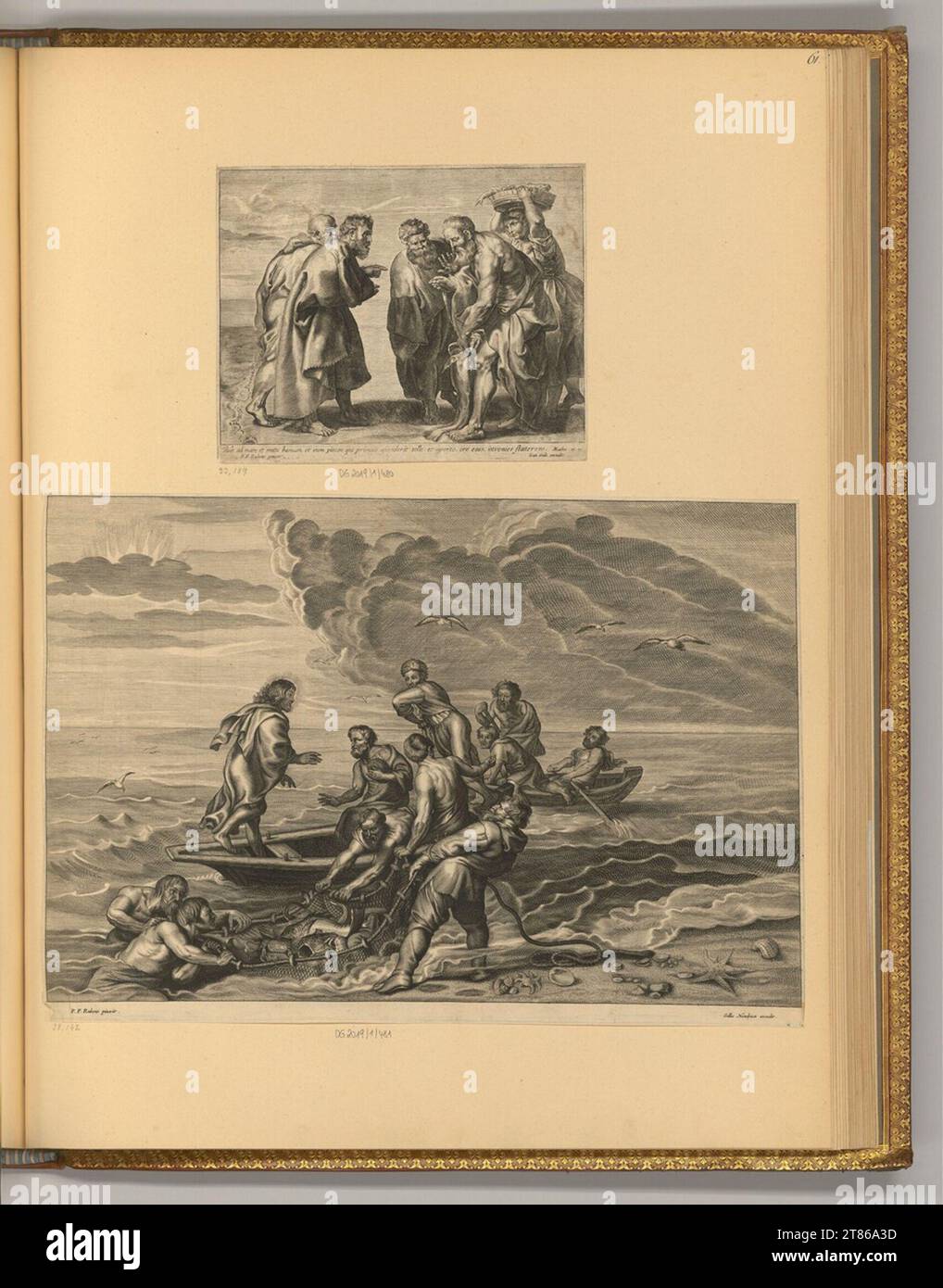 Unbestimmt aus der Tempelsteuer (das Evangelium nach Matthäus, Kapitel 17, 27); die wunderbare Fischerei. Kupferstich 17. Jahrhundert, 17. Jahrhundert Stockfoto