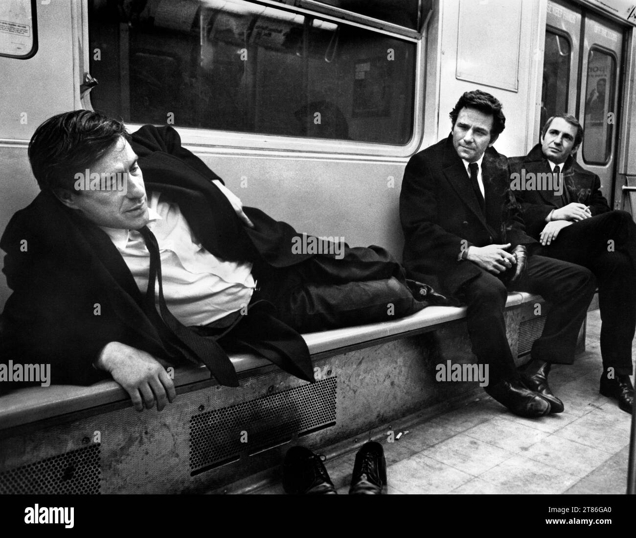 John Cassavetes, Peter Falk, Ben Gazzara, am Set des Films „Ehemänner“, Columbia Pictures, 1970 Stockfoto