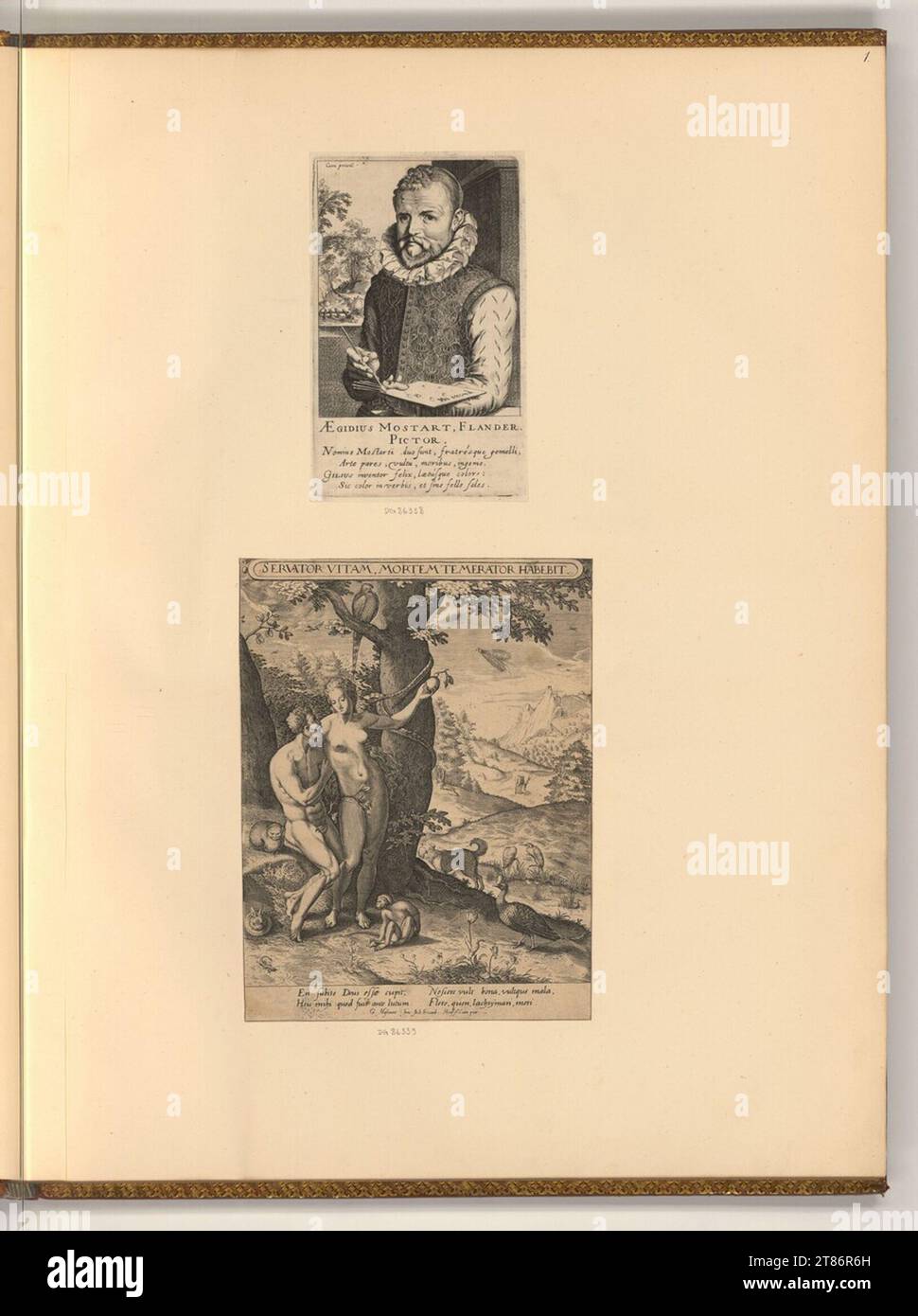 Simon Frisius (Engraver) Porträt Gillis Mostaert; Adam und Eva. Kupferstich 1580-1633 , 1580/1633 Stockfoto