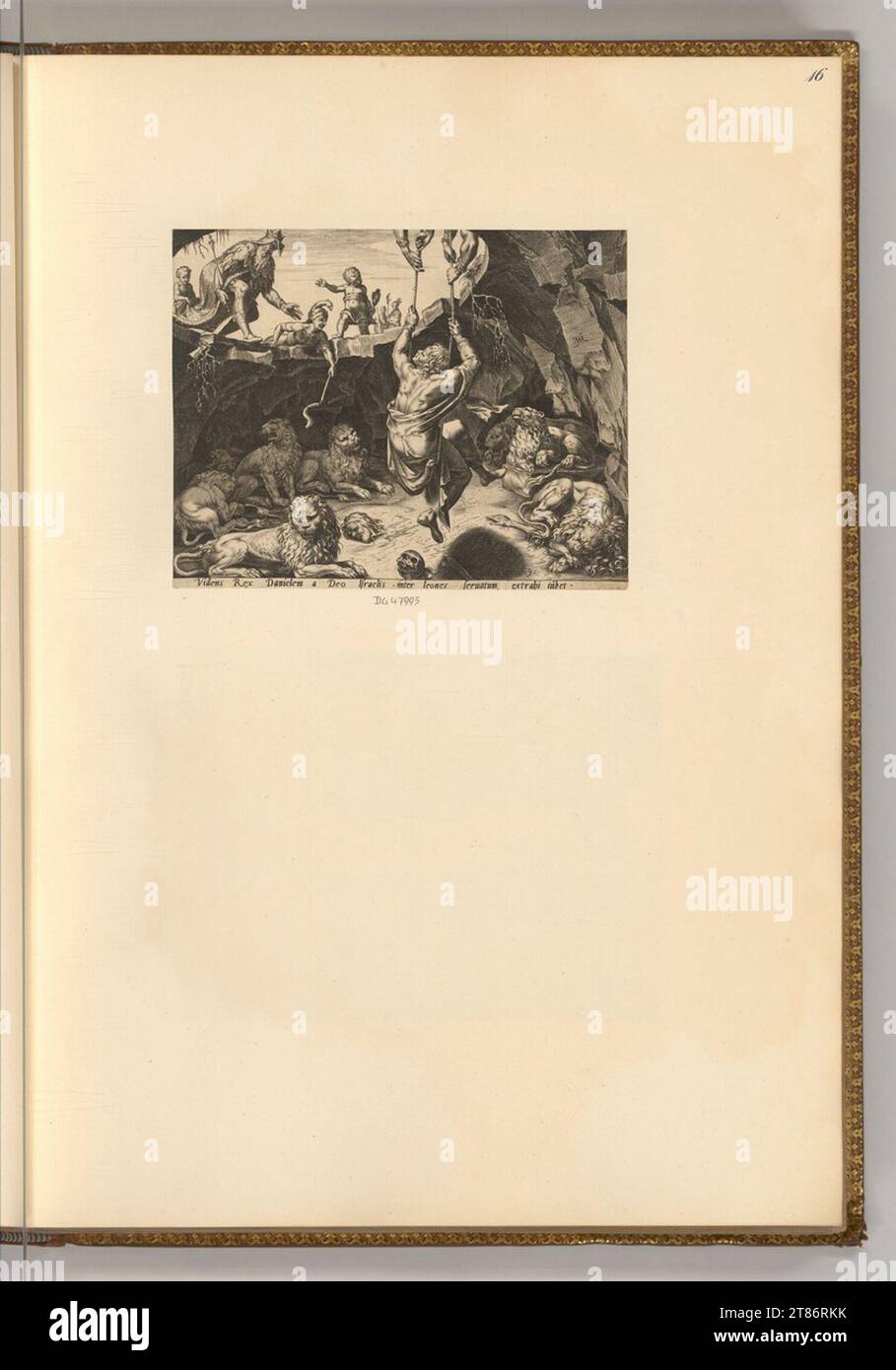 Philipp Galle (Engraver) Daniels Staatsanwalt wird in die Löwengrube geworfen. Kupferstich 1565 , 1565 Stockfoto