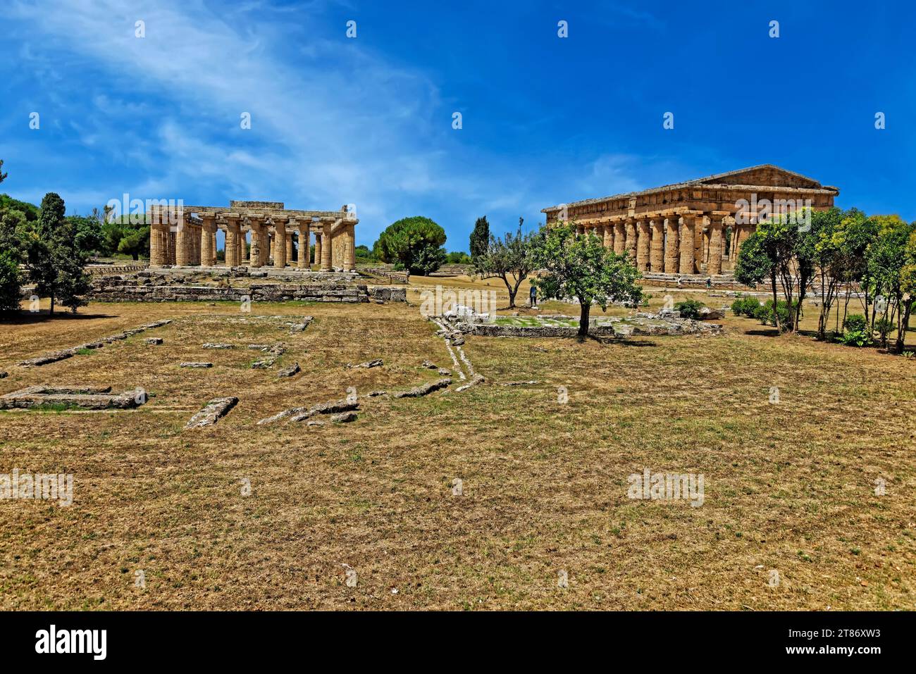 Paestum, Hera 1 Tempel und Hera 2 Tempel Stockfoto