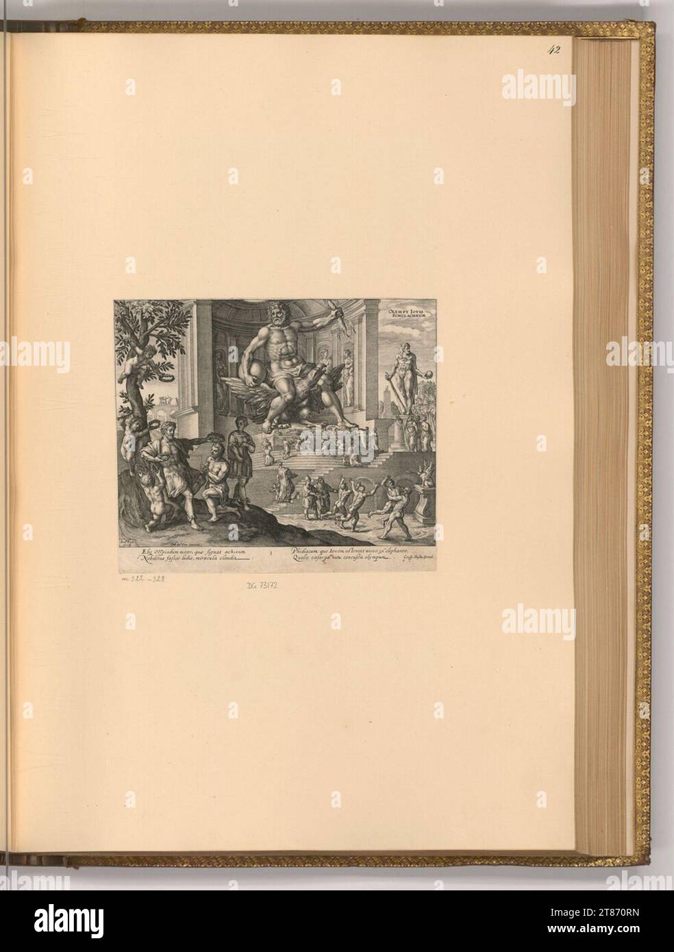 Simon de Passe (Gravierer) die Zeus-Statue der Phidias von Olympia. Kupferstich um 1614 Stockfoto