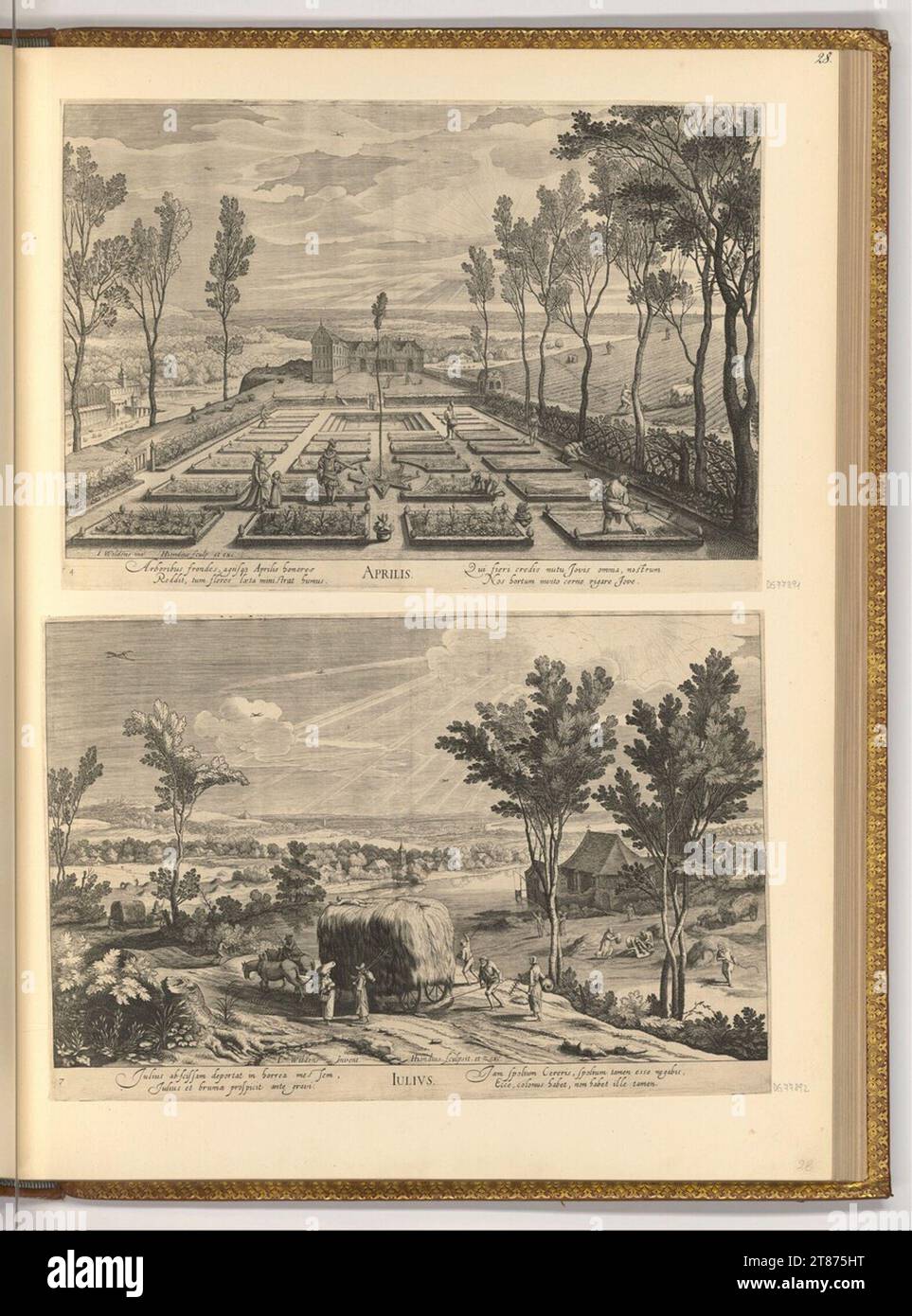 Hendrik Hondius der Ältere April; Juli. Kupferstich 1614 , 1614 Stockfoto