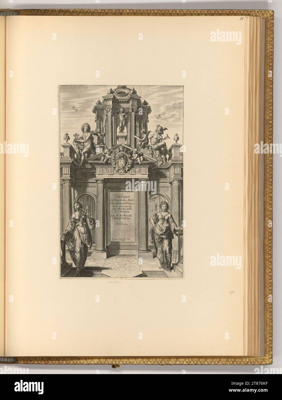 Cornelis Bloemaert Titelblatt, Tafeln des Musentempels, von Michel de Marolles, Abbé de Villeloin. Kupferstich 1635-1655 , 1635/1655 Stockfoto