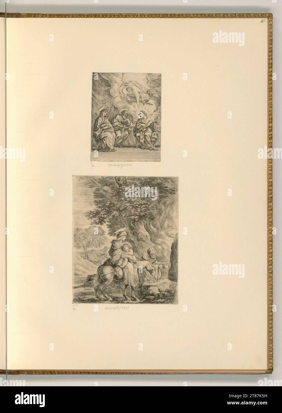 Stefano della Bella (ausführende_r Künstler_in) die Heilige Dreifaltigkeit, Maria und Joseph; Flucht nach Ägypten. Ätzen 1630-1664 , 1630/1664 Stockfoto