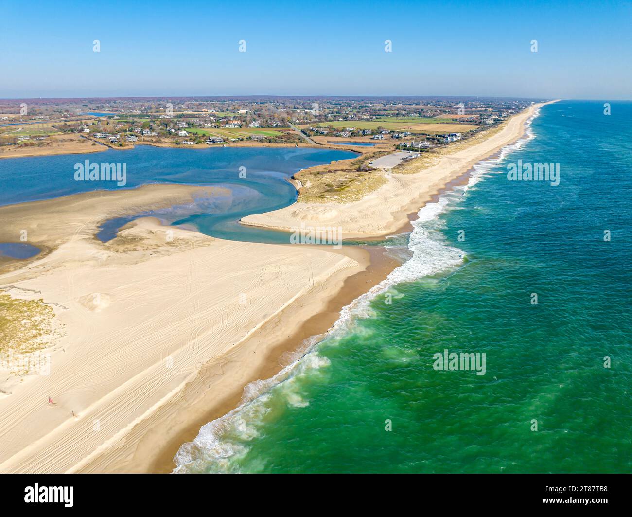 Aus der Vogelperspektive auf den Sackg Main Beach, Sagaponack, ny Stockfoto