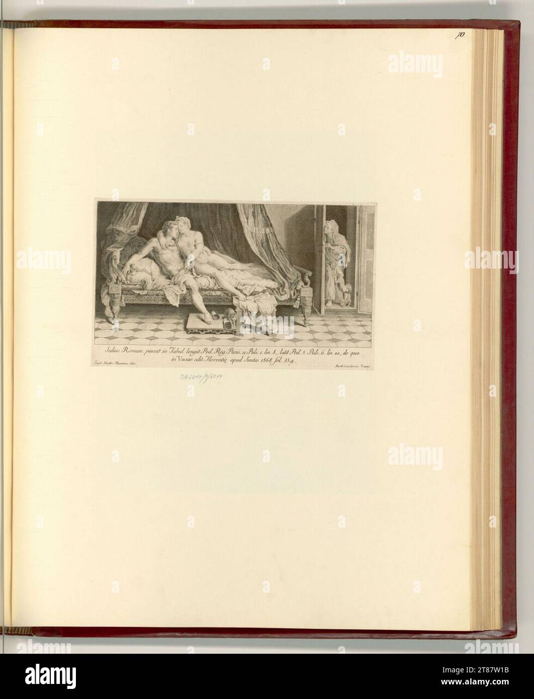 Bartolomeo Crivellari (Engraver) Liebespaar erhebt sich aus dem Lagerhaus, ein alter Diener wurde an der Tür auf der rechten Seite freigelassen. Kupferstich, Ätzung 1730-1777 , 1730/1777 Stockfoto