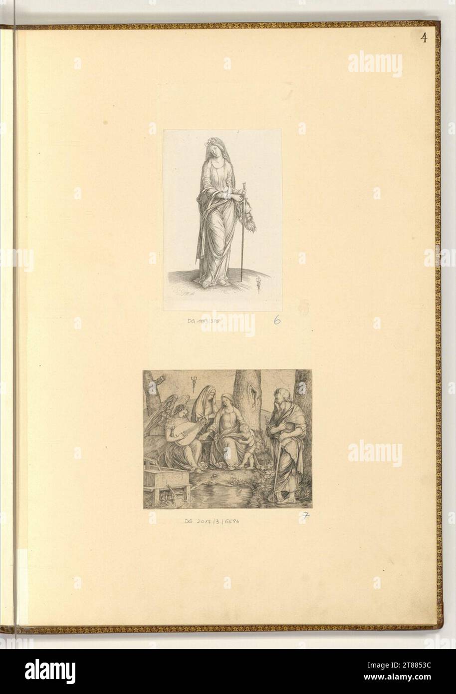 Jacopo de' Barbari Judith mit dem Kopf der Holofernes; Heilige Familie auf dem Brunnen. Kupferstich, Ätzspalten 15.-16. Century; 1503 Stockfoto
