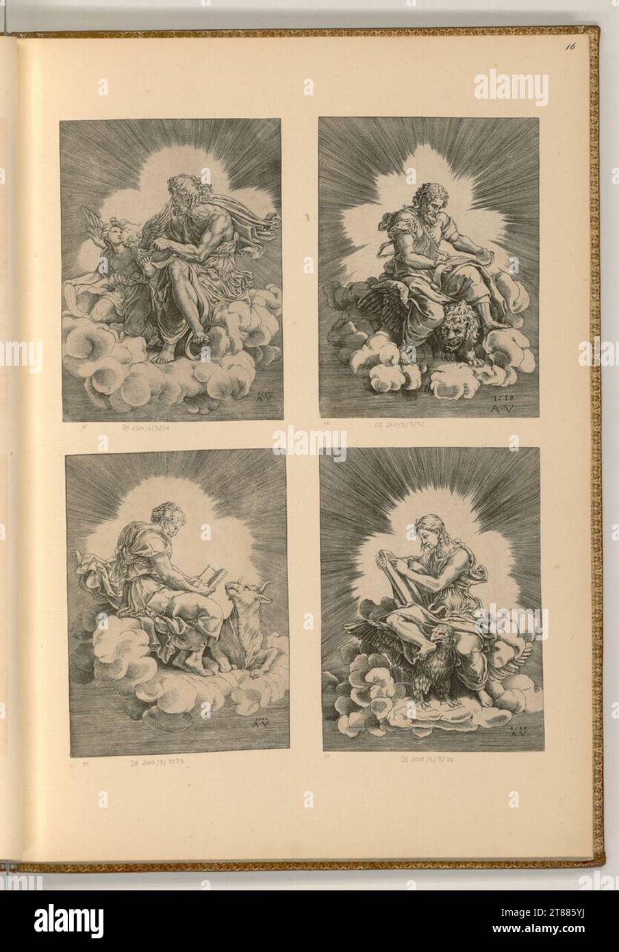 Agostino Veneziano (Gravierer) vier Evangelisten, Matthäus, Markus, Lukas und Johannes. Kupferstich, Ätzung 1518 , 1518 Stockfoto