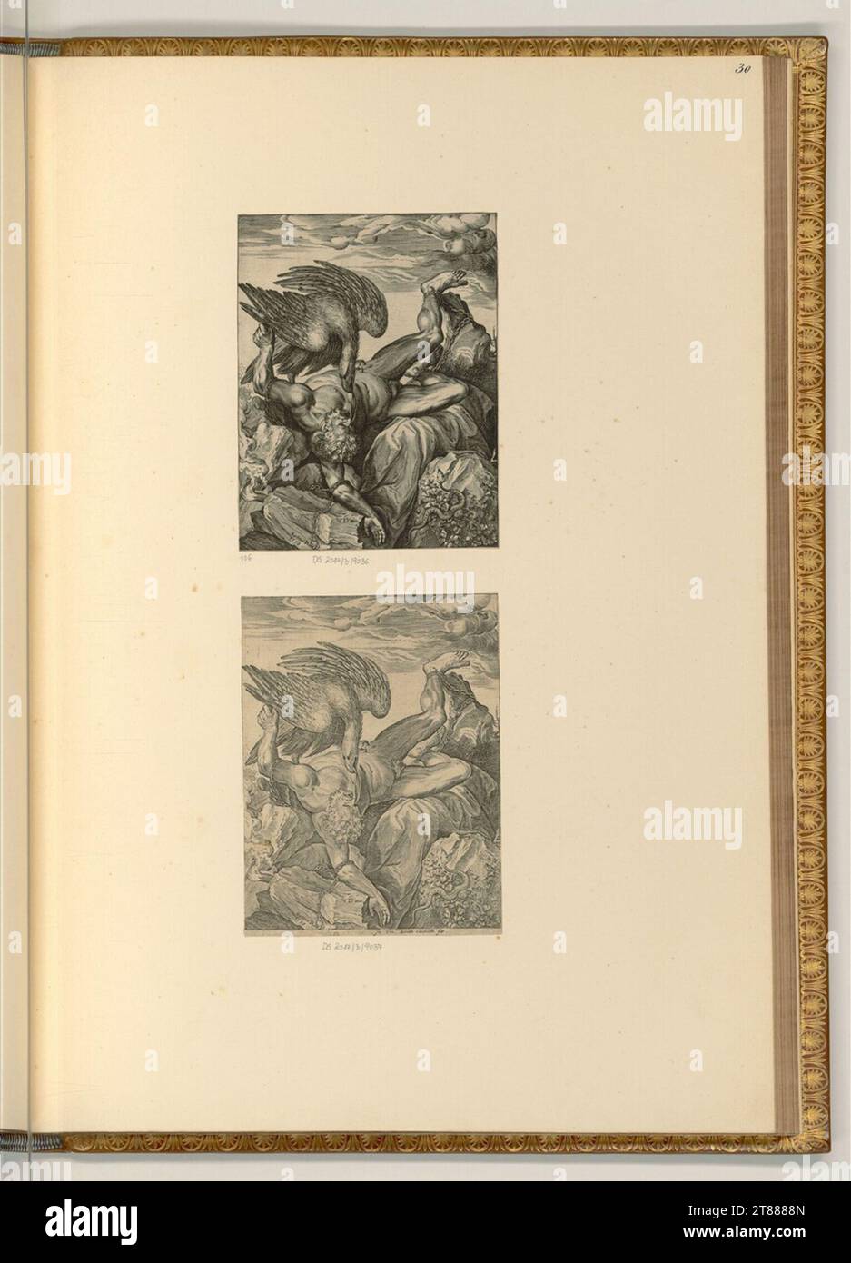 Martino Rota Prometheus ist auf einem Felsen gefesselt, ein Adler zerreißt seine Leber. Kupferstich 1570 , 1570 Stockfoto