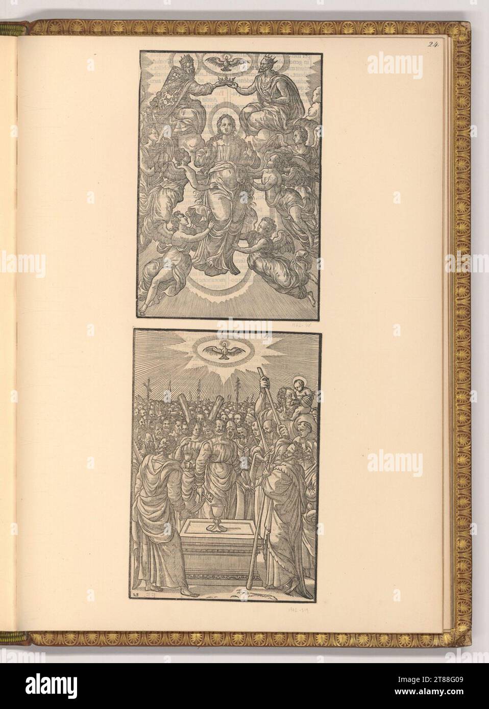 Pieter Van der Borcht (Schöpfer in d. Vorlage (tradit.) Tag der Himmelfahrt; Heiliger vor dem Altar (Illustration des Buches). Holzschnitt 1571-1632 , 1571/1632 Stockfoto