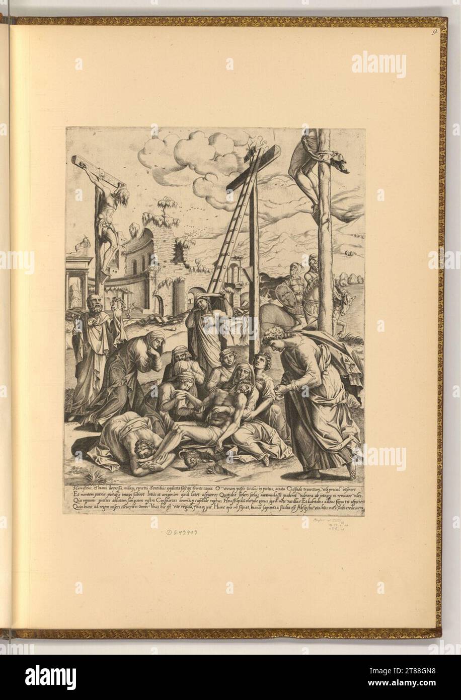 Cornelis Bos (Gravierer) die Kreuzakzeptanz Christi. Kupferstich 1545 , 1545 Stockfoto