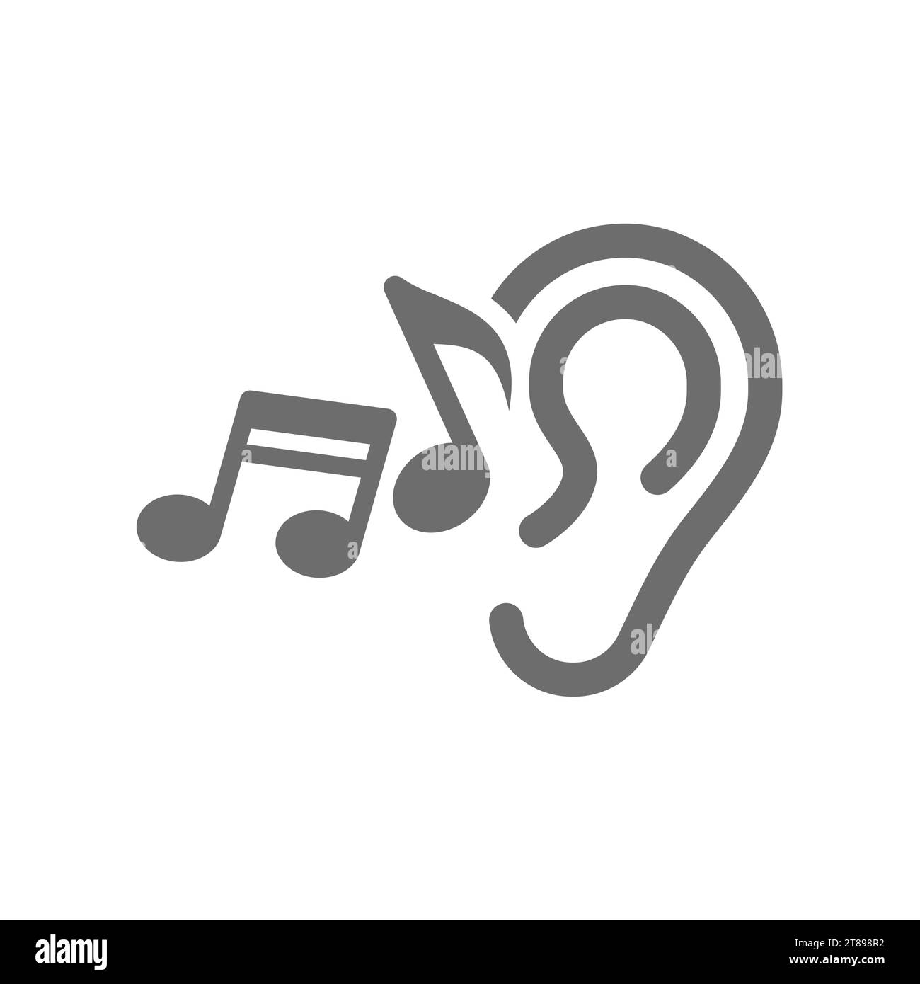 Vektorsymbol für das menschliche Ohr und die Notennotizen. Musiksymbol hören. Stock Vektor