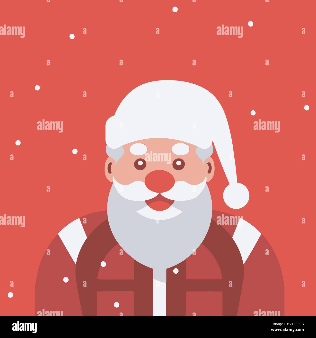 Santa-Klausel Gesicht mit Bart und Hut. Vater Frost Kopf Zeichentrickfigur Illustration. Isoliert auf weißem Hintergrund. Niedliches Weihnachtssymbol. Stock Vektor