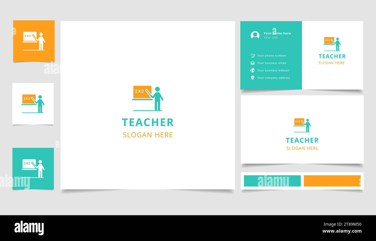 Lehrer-Logo mit editierbarem Slogan. Branding-Buch und Visitenkartenvorlage. Stock Vektor