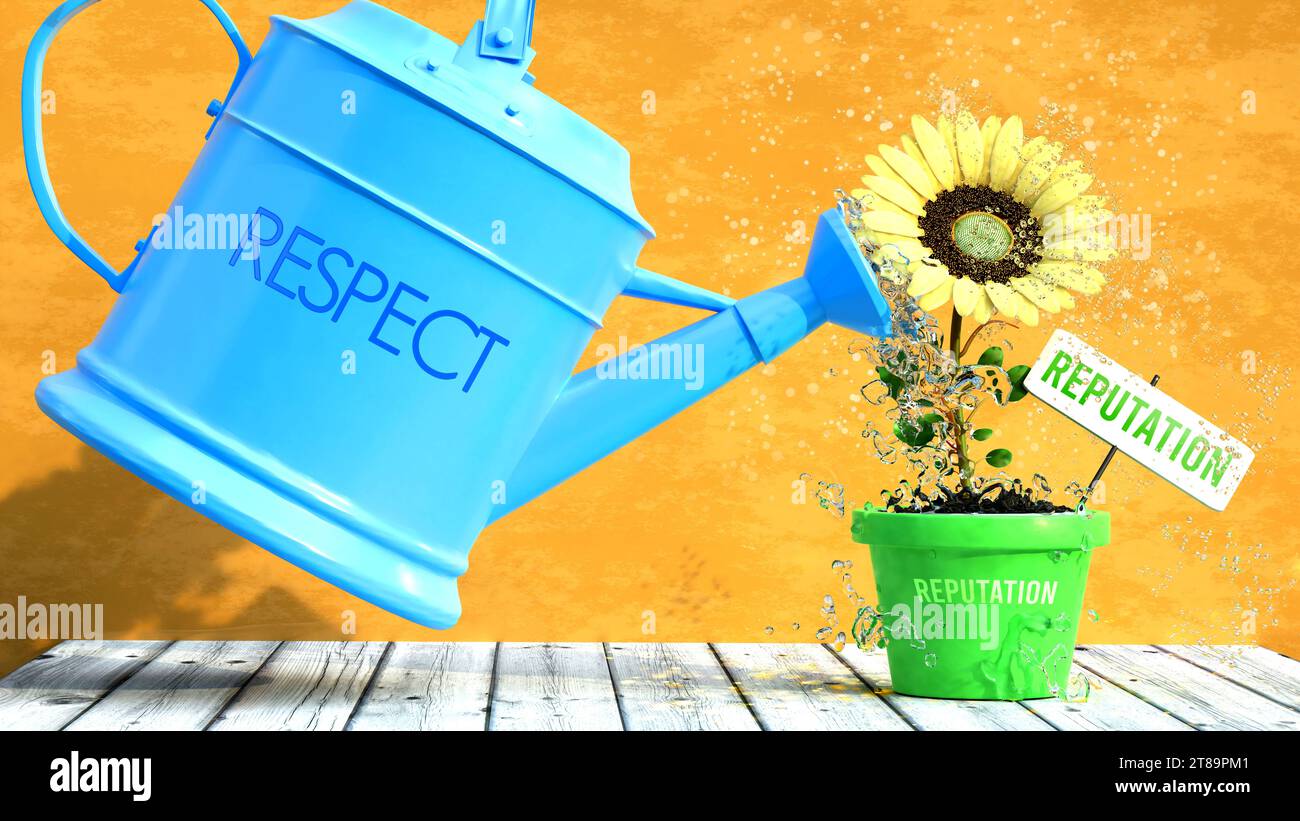 Respekt gibt Ruf. Eine Ursache-Wirkungs-Beziehung. 3D-Abbildung Stockfoto