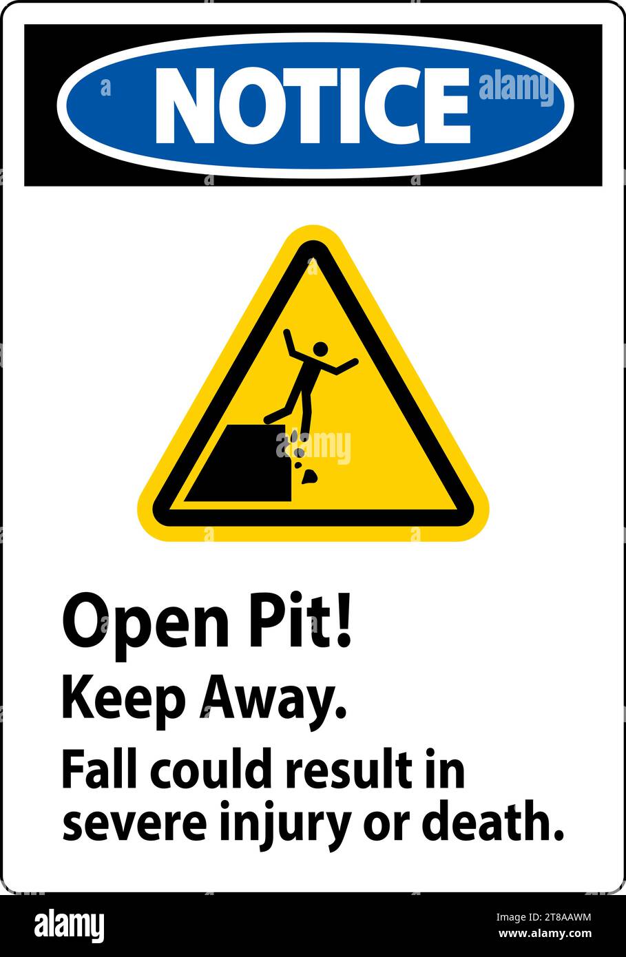 Hinweis Schild Offene Grube Stürzen Fernhalten Kann Zu Schweren Oder Tödlichen Verletzungen Führen Stock Vektor