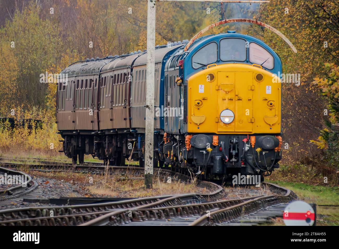 East lancashire Railway im Herbst DMU Gala Class 40 Diesel-Elektrolokomotive namens Aureol Elder Dempster Lines, die den Shuttle zwischen Ramsbottom verkehrt Stockfoto