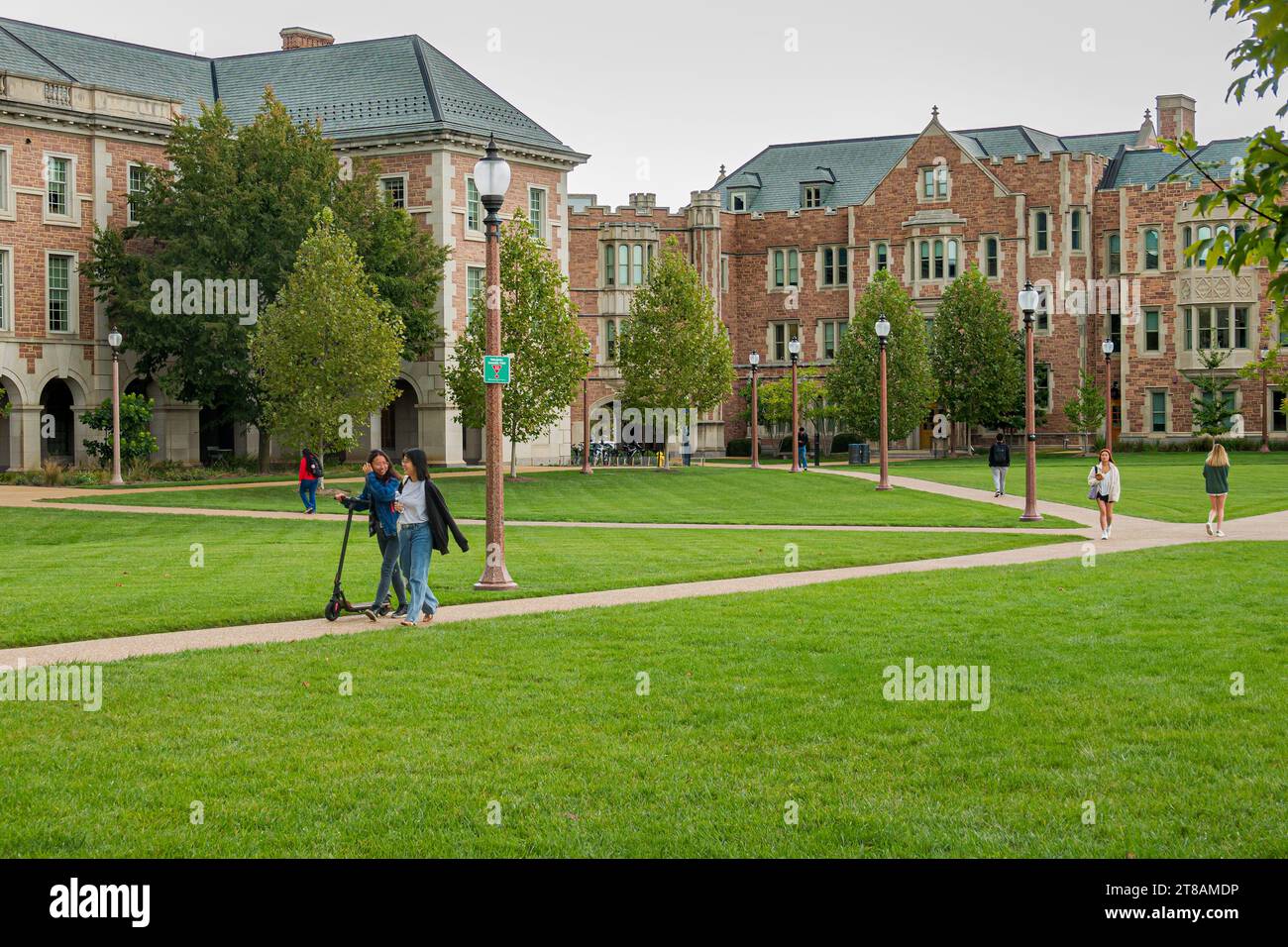 ST. LOUIS, MO, USA - 19. OKTOBER 2023: Unbekannte Personen auf dem Danforth Campus der Washington University in St. Louis. Stockfoto