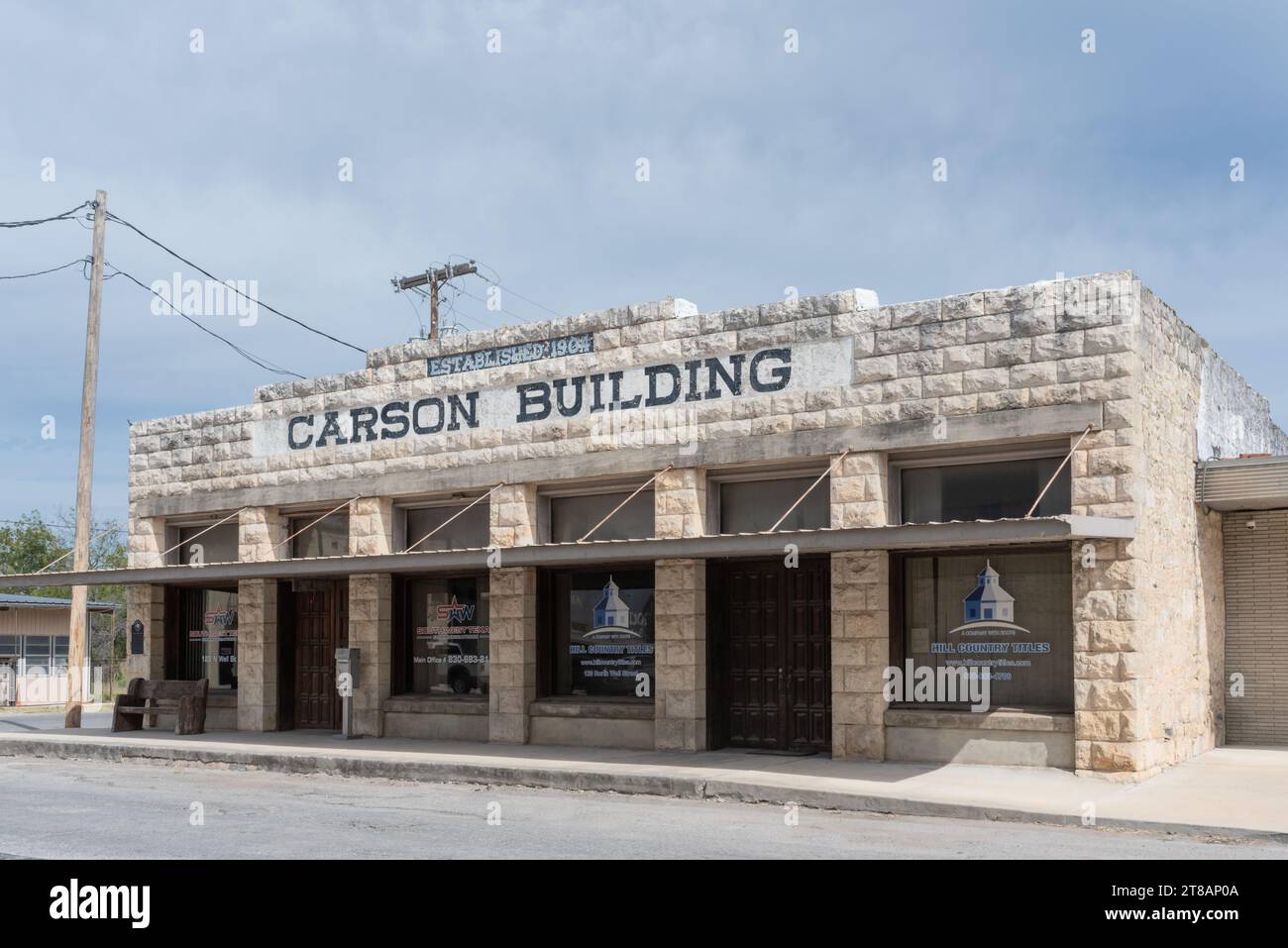 Das Carson Building, auch bekannt als der alte Carson Store, Rocksprings, Edwards County, Texas, USA. Stockfoto