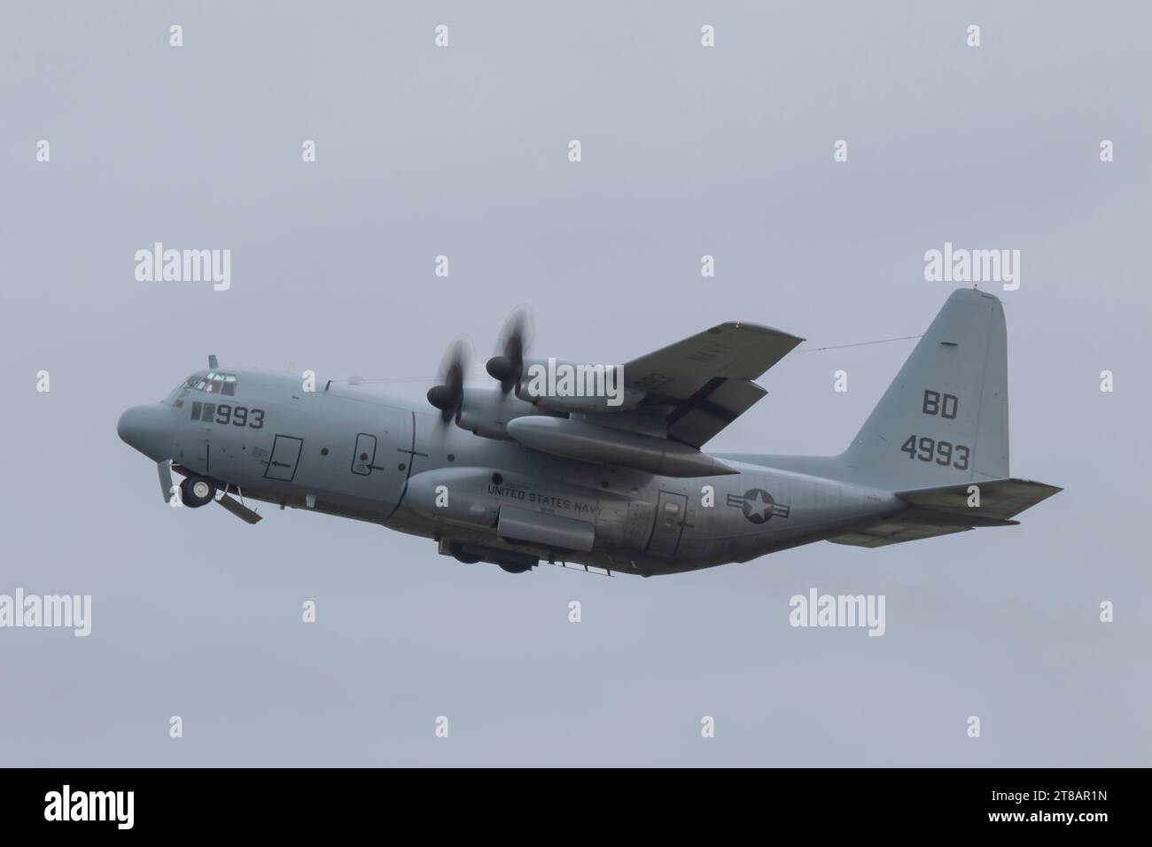 164993 Lockheed C-130T Hercules Militärflugzeug United States Navy Cardiff Airport 18/11/2023 Stockfoto