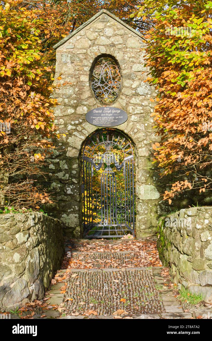 Lloyd Georges Grab in Llanystumdwy, Criccieth, Gwynedd, Wales Stockfoto