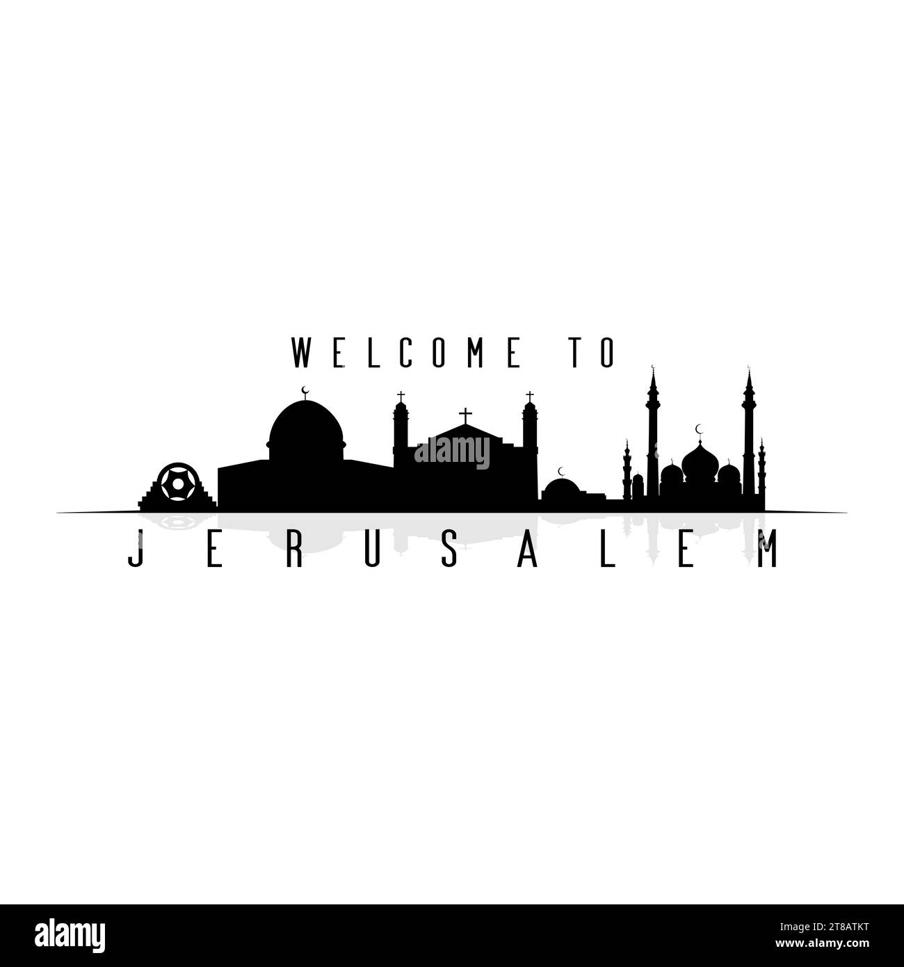 Skyline von Jerusalem, Palästina. Berühmte Stadt-Kratzer-Landschaft. World Travel Concept, Wohnkultur, Poster mit Wandmalerei Stock Vektor