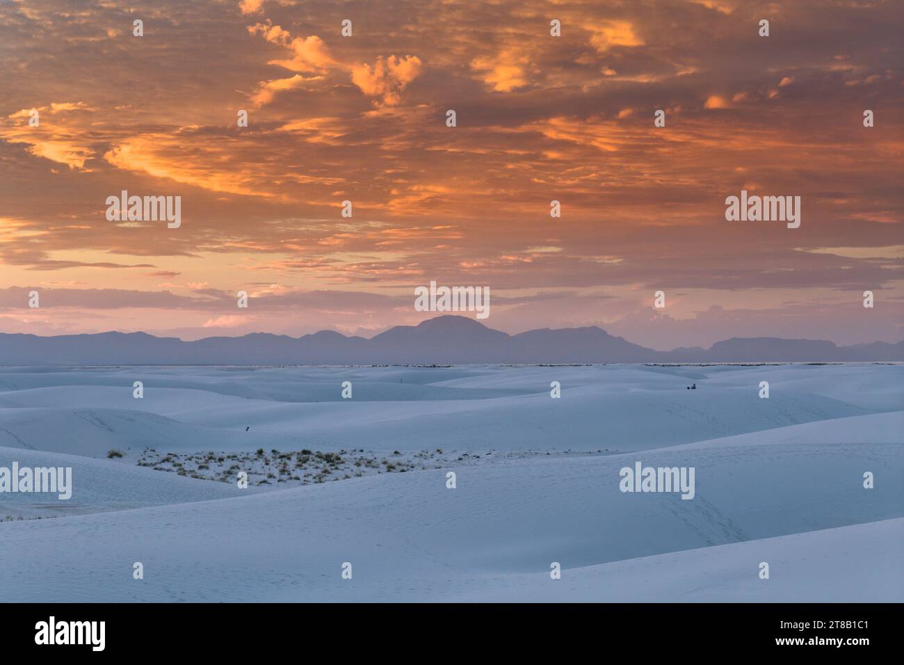 Im Herzen des Tularosa Basin erhebt sich eines der großen Naturwunder der Welt - der glitzernde weiße Sand von New Mexico. Stockfoto