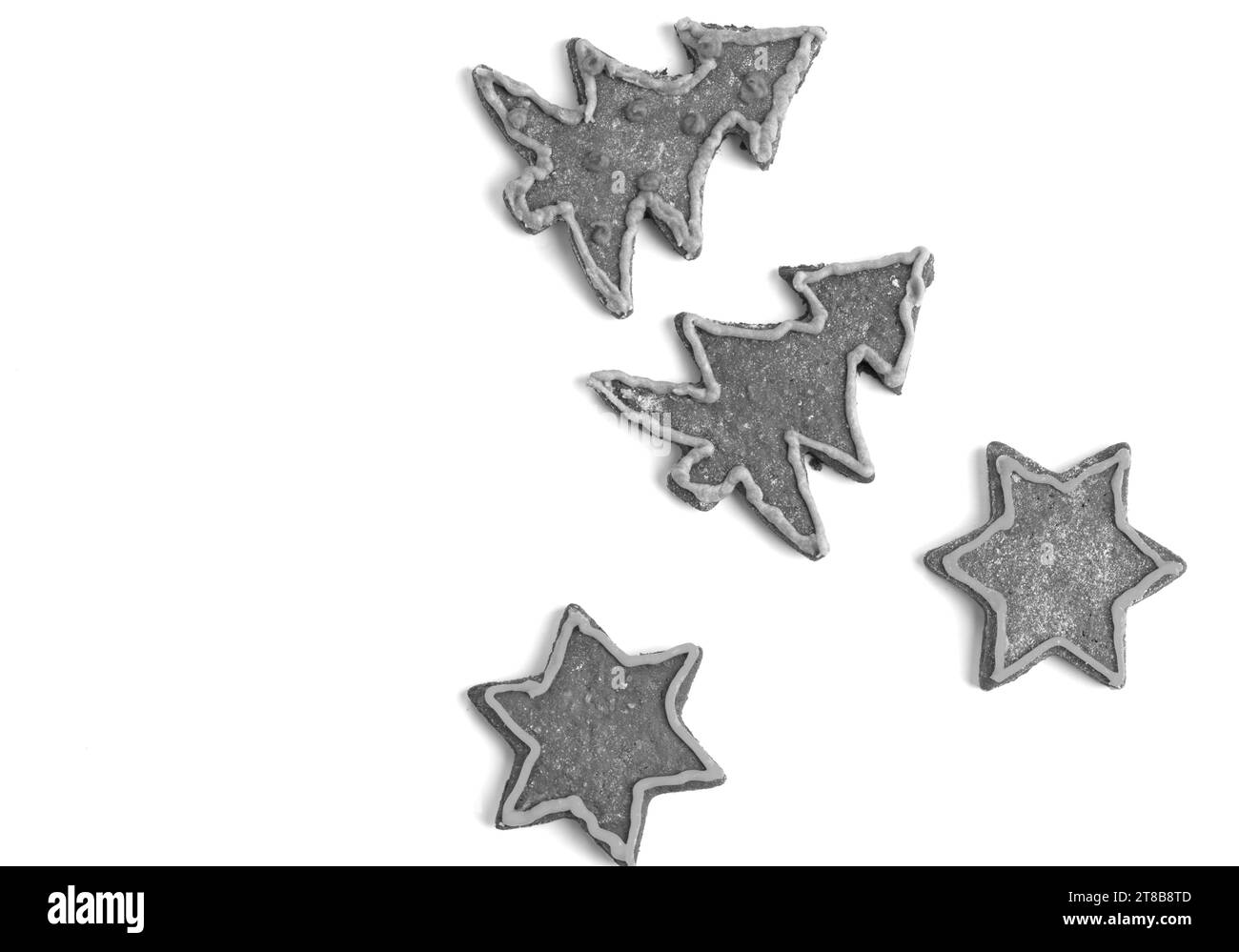 Keksstern und Baum auf weißem Hintergrund Stockfoto