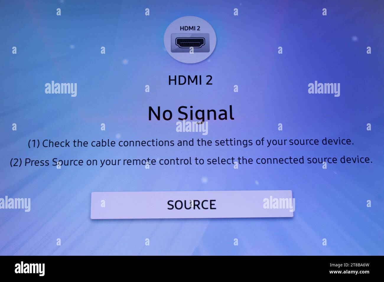 Textgrafik „kein Signal von HDMI-Verbindung“ Stockfoto