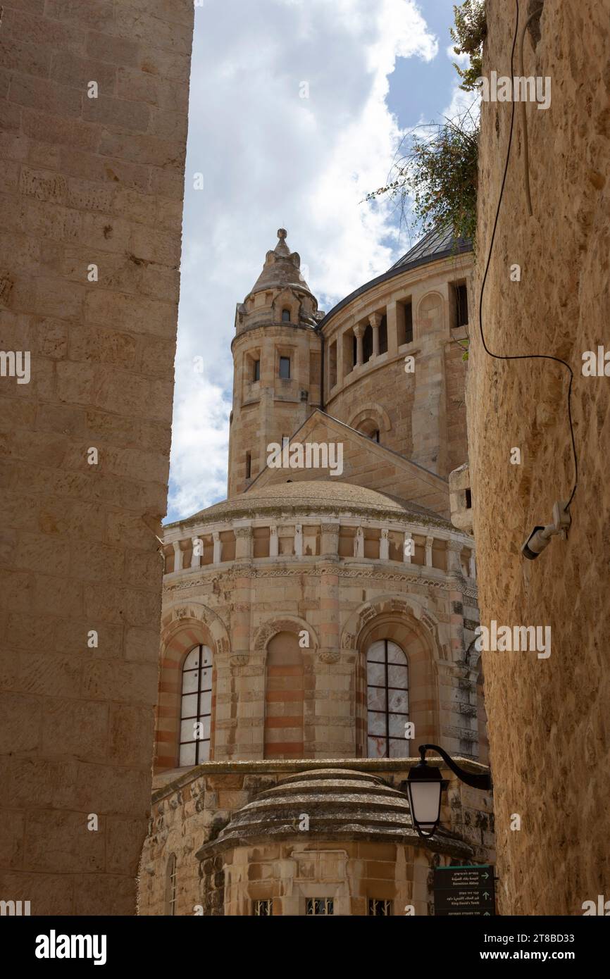 Abtei der Dormition, Berg Zion, Altstadt von Jerusalem, Israel. Eine katholische Abtei des Benediktinerordens in Jerusalem, auf dem Berg Zion, j Stockfoto