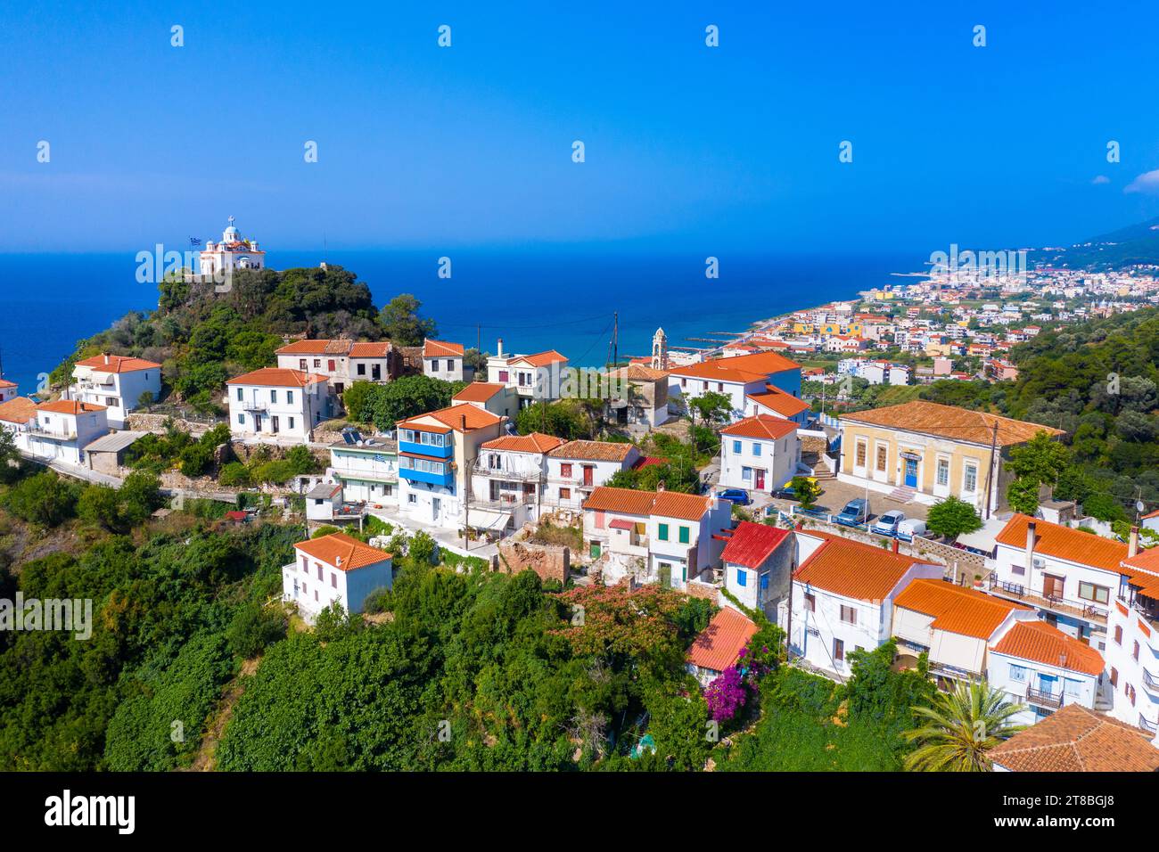 Samos Insel, malerischer Blick auf die Küstenstadt Karlovasi. Griechenland in der östlichen ägäis Stockfoto