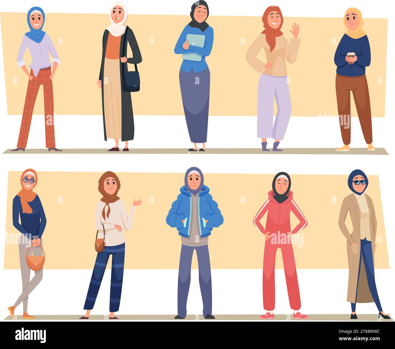 Arabische Personen. Muslimische Frau im Hijab weibliche arabische Menschen in Kleidung exakte Vektorillustrationen Stock Vektor