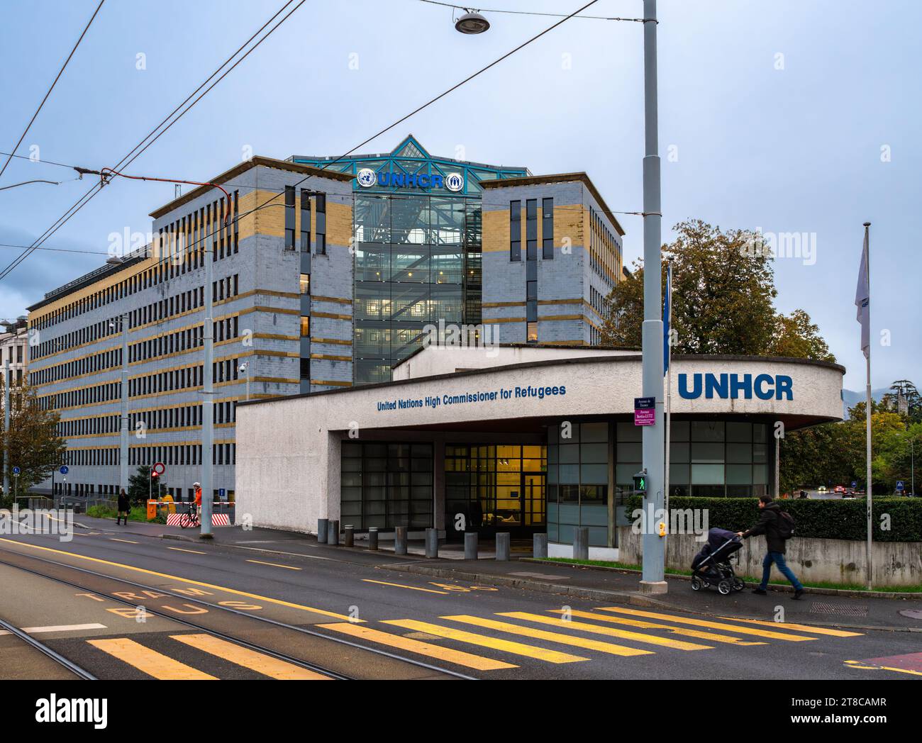 Genf, Schweiz - 3. November 2023: Hoher Flüchtlingskommissar der Vereinten Nationen - Sitz der Organisation Stockfoto