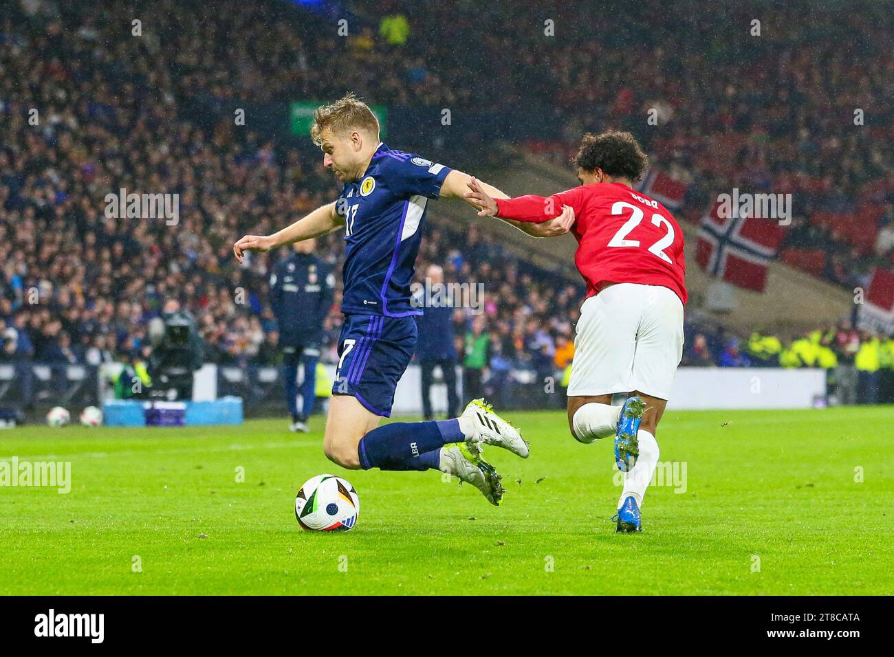 Glasgow, Schottland. November 2023. Qualifizierungskampagne, Großbritannien. November, 23. Spielte Norwegen im Hampden Park, Glasgow, Schottlands Nationalstadion. Vor dem Spiel hat sich Schottland bereits qualifiziert und liegt hinter Spanien auf dem zweiten Platz. Das Ergebnis ist wichtig, wenn die nächste Unentschieden stattfindet. Credit: Findlay/Alamy Live News Credit: Findlay/Alamy Live News Stockfoto