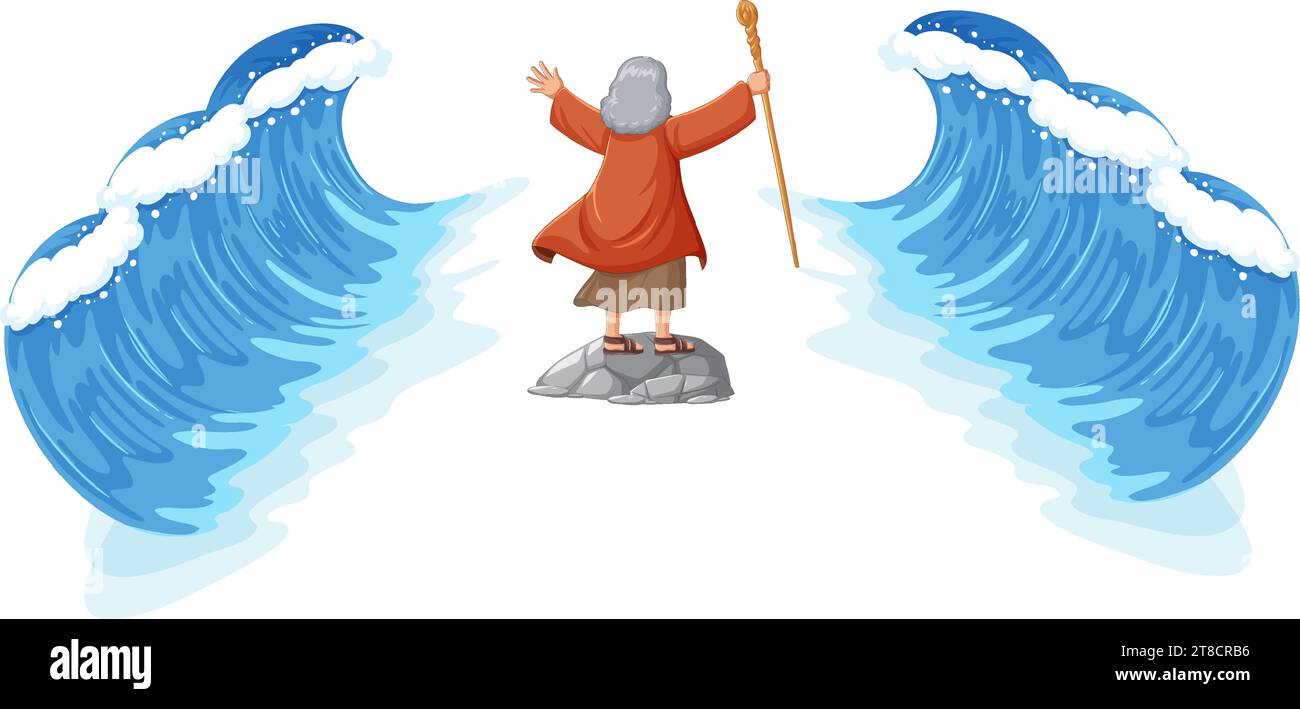 Illustration der religiösen Geschichte von Moses, der das Rote Meer trennt Stock Vektor