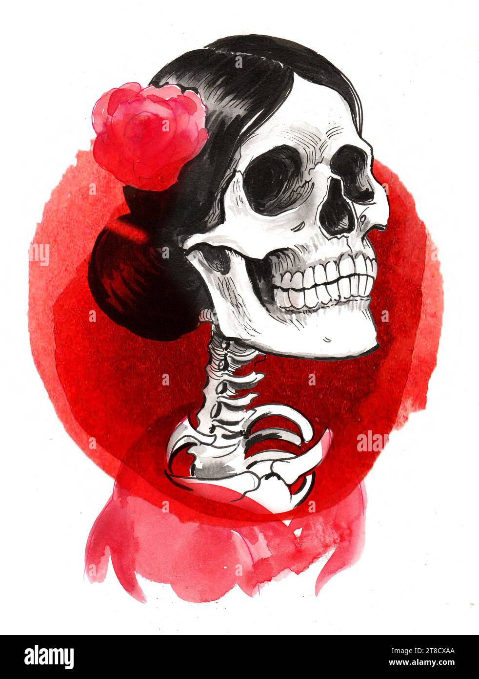 Tote Flamenco-Tänzerin. Handgezeichnete Tinte und Aquarellskizze Stockfoto