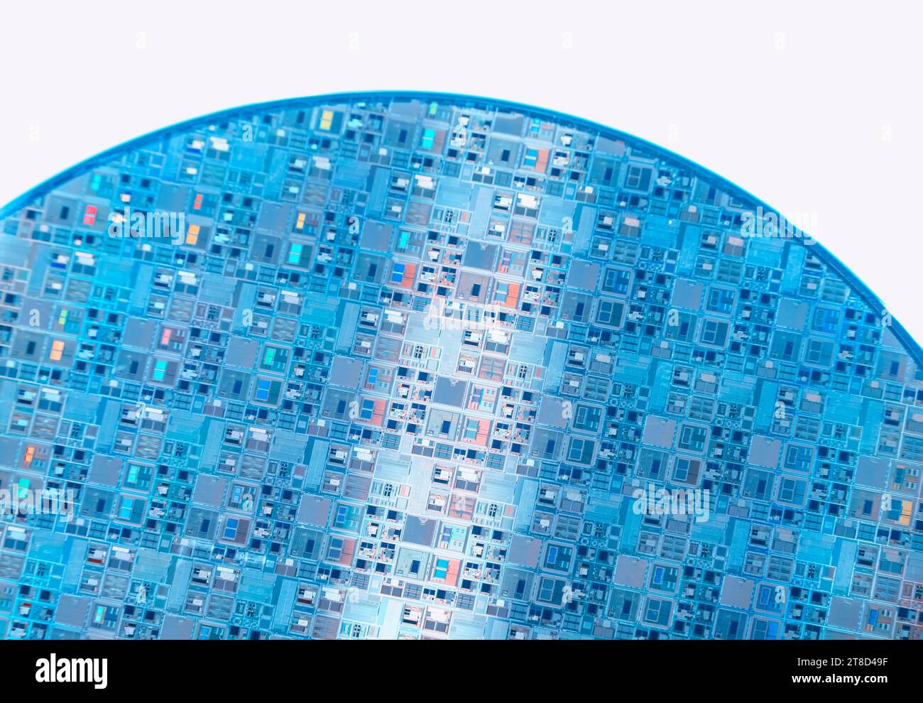 Silizium-Wafer-Halbleiter mit Neonfarbe, integrierte Schaltungen zur Herstellung von CPU und GPU Stockfoto