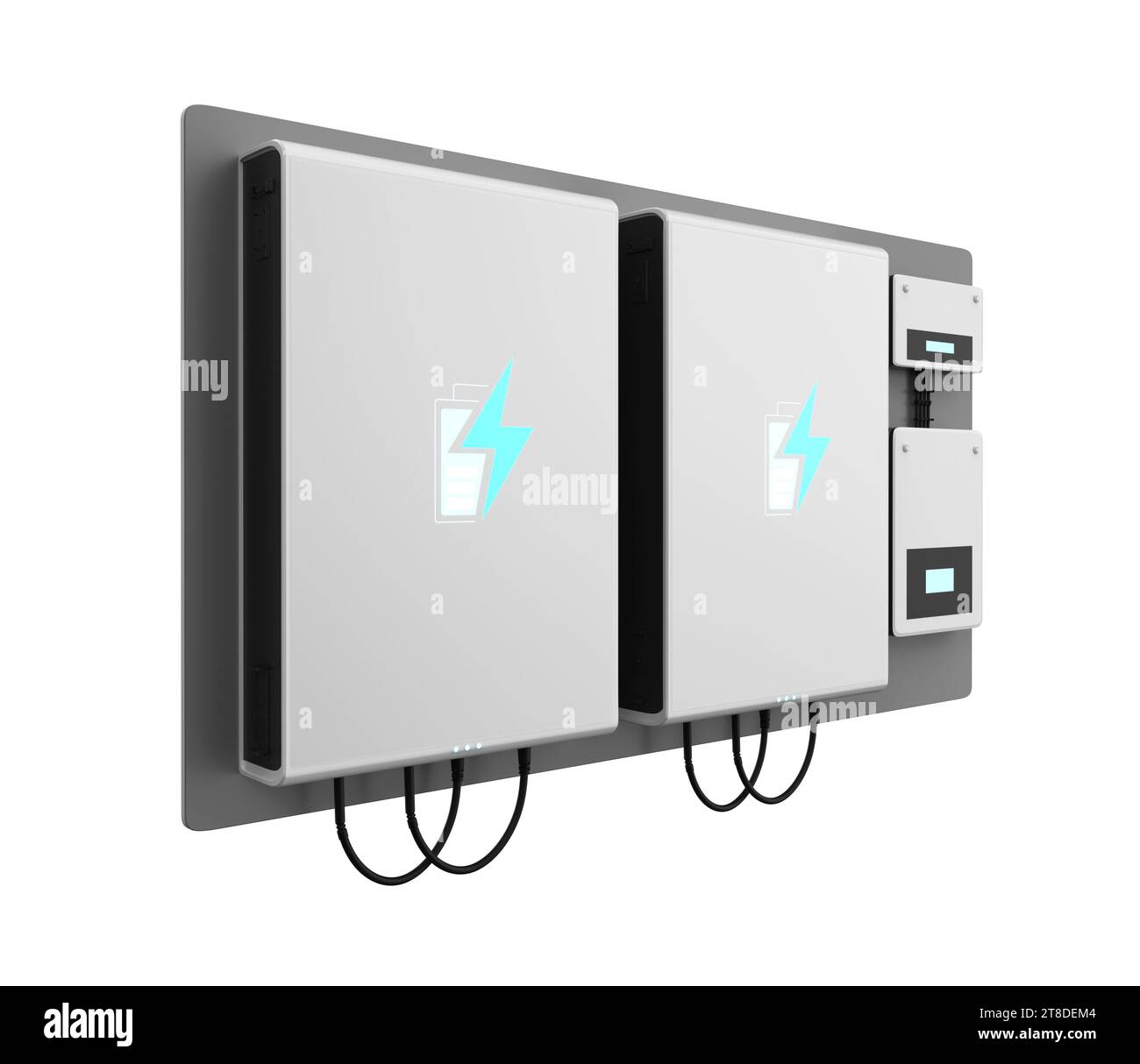 3D-Heimgarage mit EV-Ladegerät und Energiespeichersystem isoliert Stockfoto