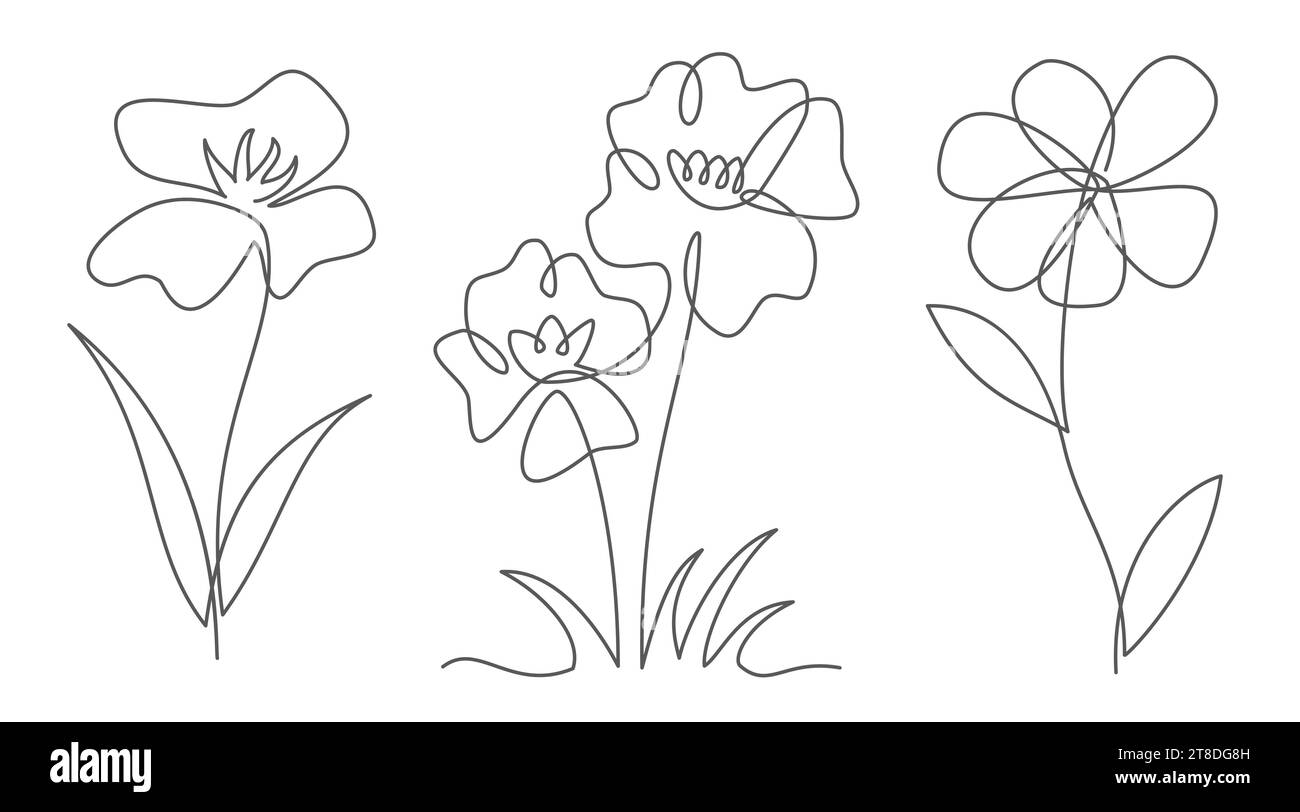 Blumen eine Strichzeichnung isoliert auf weißem Hintergrund Stock Vektor
