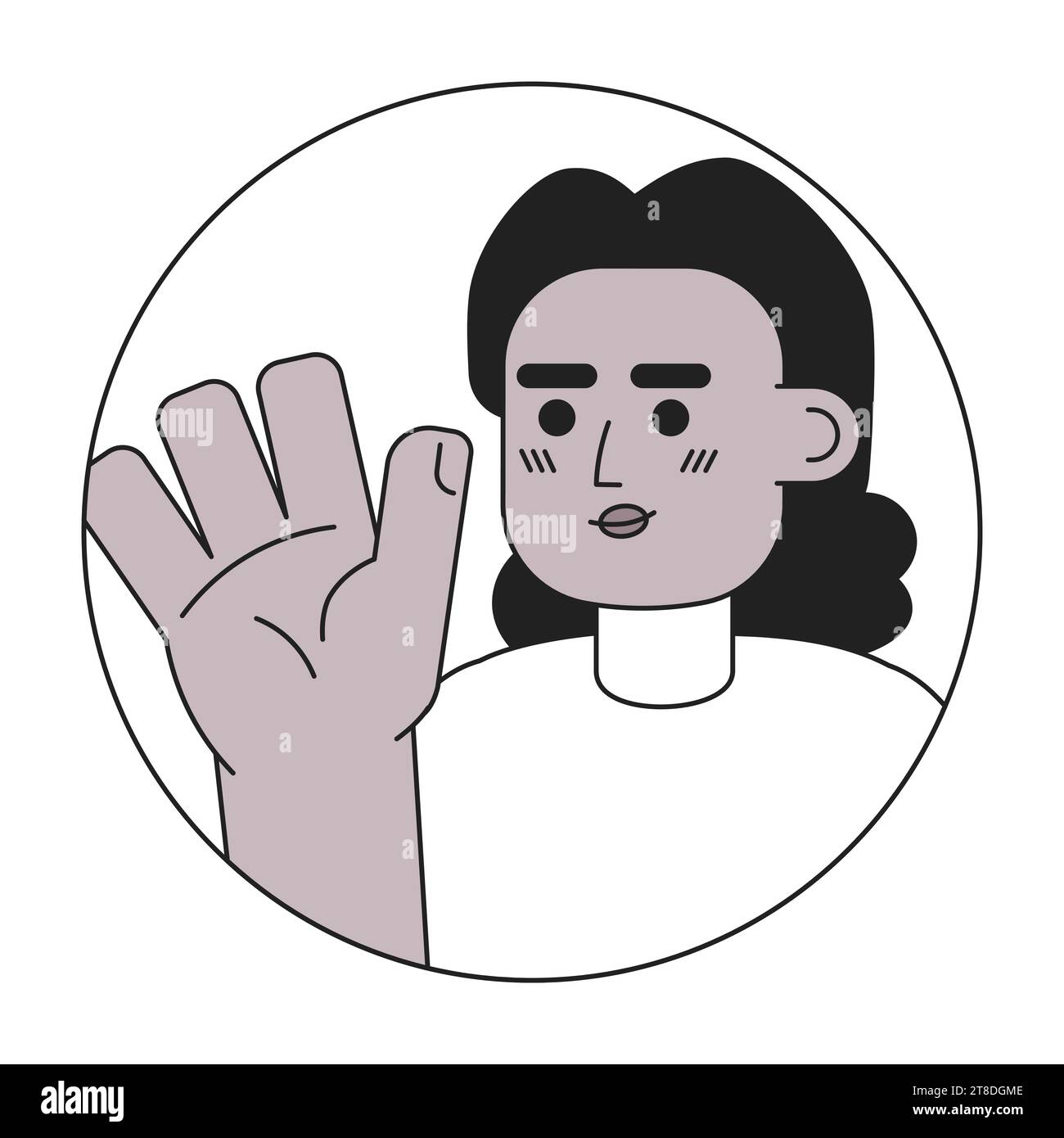 afroamerikanische Mid-Adults-Frau sagt Hallo schwarz-weiße 2D-Vektor-Avatar-Illustration Stock Vektor