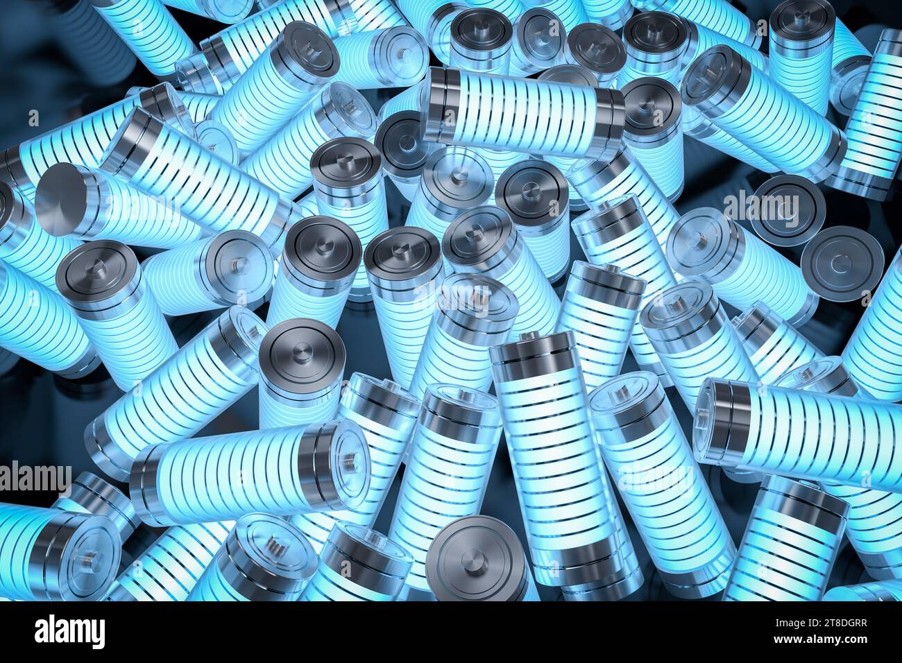 3D Rendering-Gruppe von Alkali- und li-Ionen- oder wiederaufladbaren Batterien Stockfoto