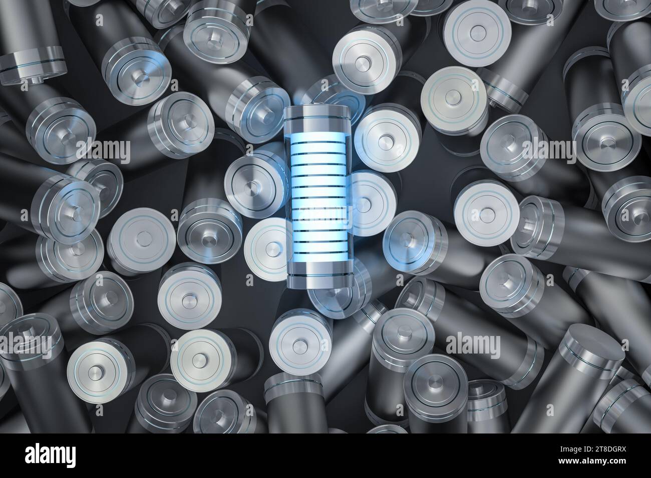 3D Rendering-Gruppe von Alkali- und li-Ionen- oder wiederaufladbaren Batterien Stockfoto