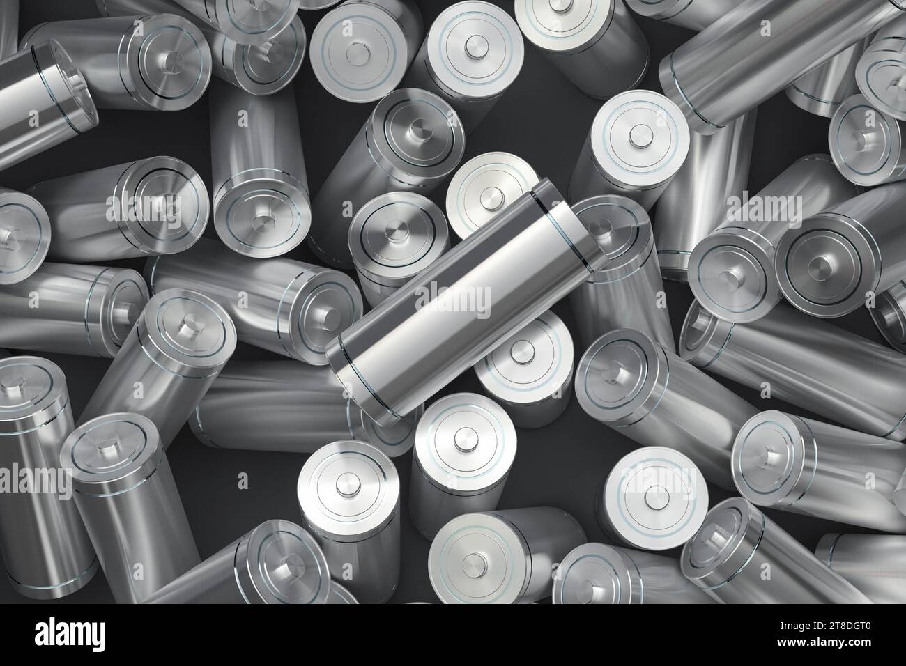 3D-Rendering-Gruppe von Alkali- oder wiederaufladbaren Batterien Stockfoto