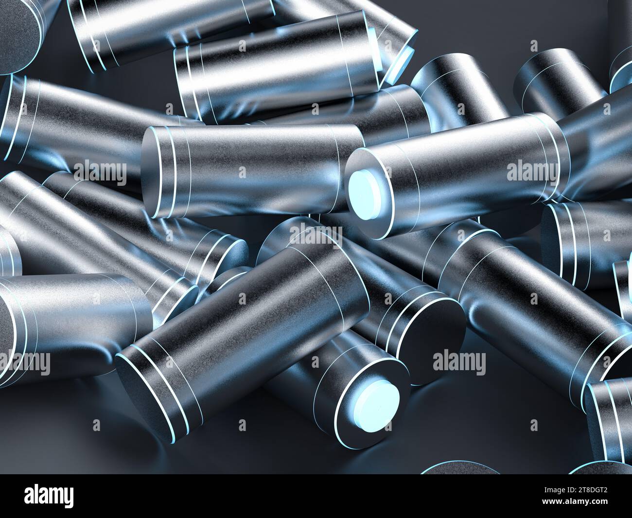 3D-Rendering-Gruppe von Alkali- oder wiederaufladbaren Batterien Stockfoto