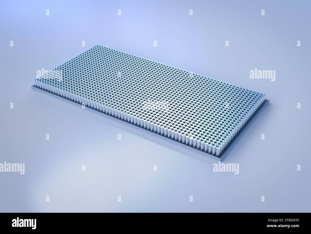 3D-Rendering einer Gruppe von Alkali- oder wiederaufladbaren Batterien in einer Reihe Stockfoto