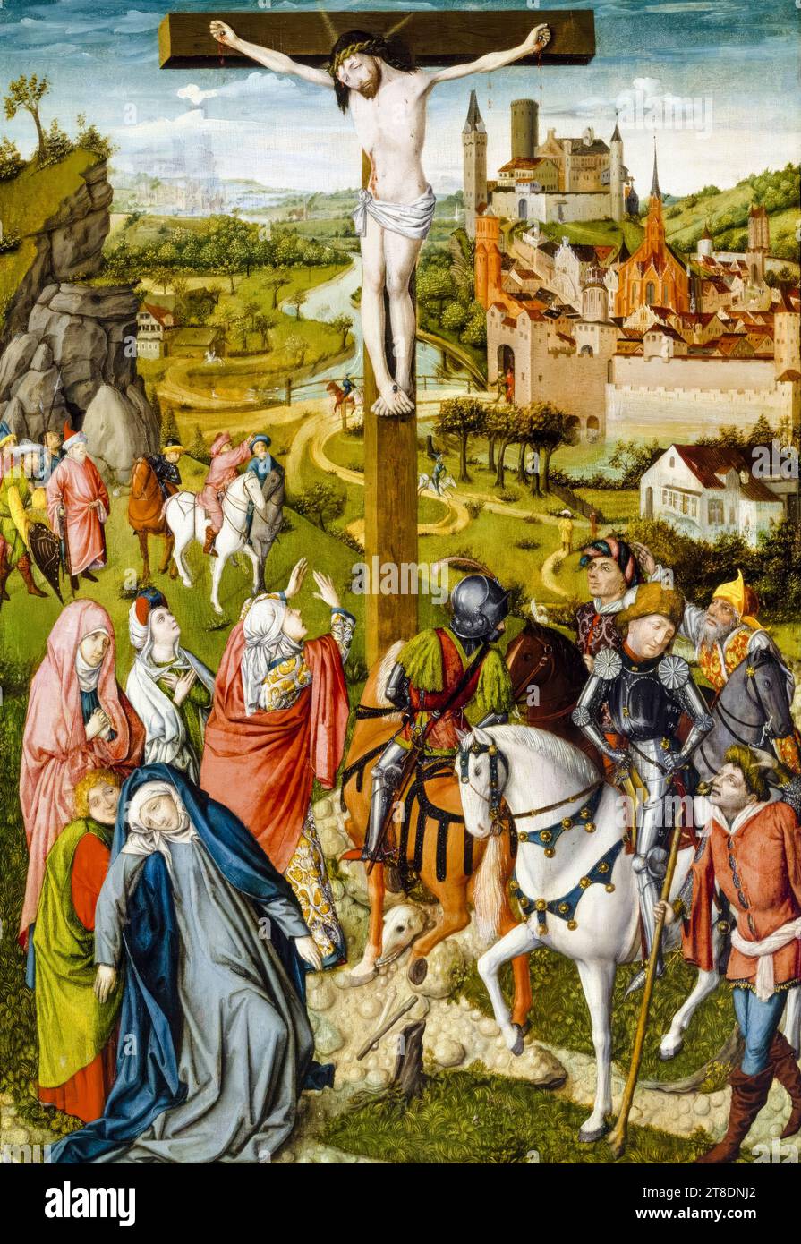 Die Kreuzigung, Gemälde in Tempera und Öl auf Holz von Meister Georg Muehlichs Meisterlin-Chronik (zugeschrieben), 1465-1470 Stockfoto