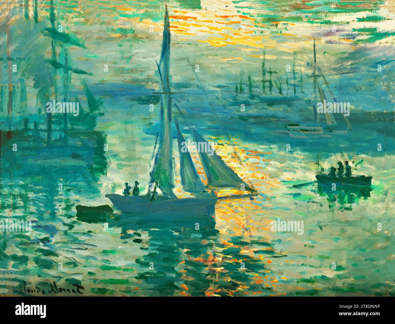 Sonnenaufgang (Marine), 1873 (Öl auf Leinwand) von dem Künstler Monet, Claude (1840-1926) / Französisch. Stock Vektor