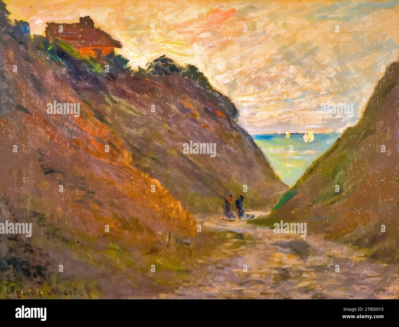 "Die versunkene Straße in der Klippe von Varangeville 1882 (Öl auf Leinwand) von dem Künstler Monet, Claude (1840-1926) / Französisch." Stock Vektor